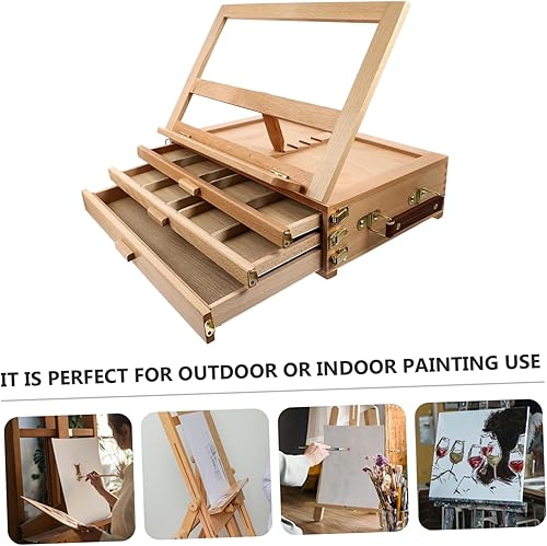 Miniatura 6 de TEHAUX Caballete de madera para niños, soporte de dibujo, soporte de almacenamiento, caballete de postal de madera, caballetes de mesa para pintar,