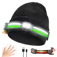 EGUKU Rechargeable Headlamp Beanie, 1200Lumens Bright Beanie with Light, 260°Wide Beam Unisex Hat Headlamp 11 Lighting Modes, Hat with Red&Green Light 5oz Lightweight for Women Men
