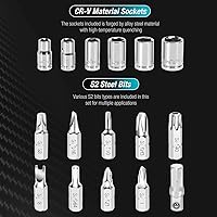 Vista 3 de DURATECH Juego de 56 llaves de trinquete de 1/4 pulgadas y puntas de destornillador, 2 juegos en 1, 72 dientes y 60 dientes con juego de dados