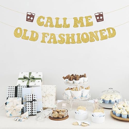 Miniatura 5 de Cartel clásico de Call Me Old Fashioned con purpurina dorada para fiesta de cóctel para cumpleaños, jubilación, hombres, decoraciones retro de