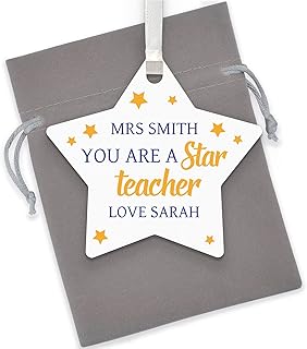PERSONALISED You Are A Star Teacher Thank You Gifts - End of Term Gifts for Teacher, Teaching Assistant, Head Teacher - Teacher Appreciation Wooden Star Plaque Gift Presents - With Grey Bag