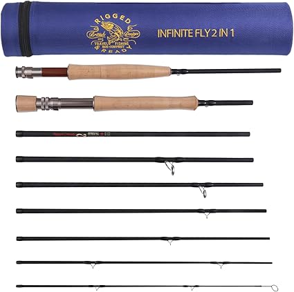 La Caña de Pescar con Mosca 2 en 1 de 9 pies y 7 pies está hecha de carbono Toray japonés de alta calidad. Con mangos de corcho de grado A, asiento de carrete de madera roja y guías de acero endurecido, es ideal para pescar en cualquier lugar.