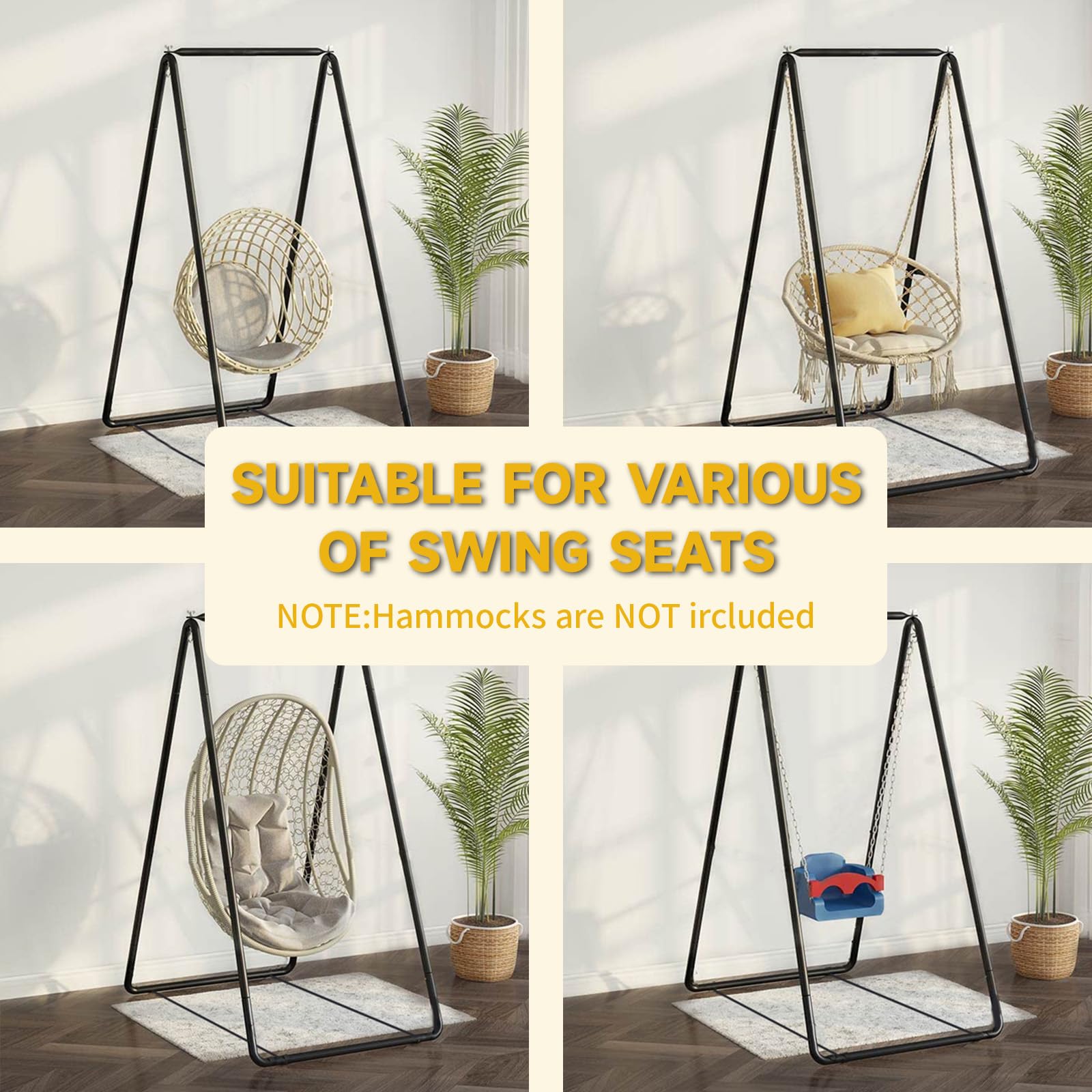 Support de hamac en métal robuste pour intérieur/extérieur, capacité de 136 kg, cadre de balançoire sensorielle pour jardin, terrasse, balcon – (chaise hamac non incluse)