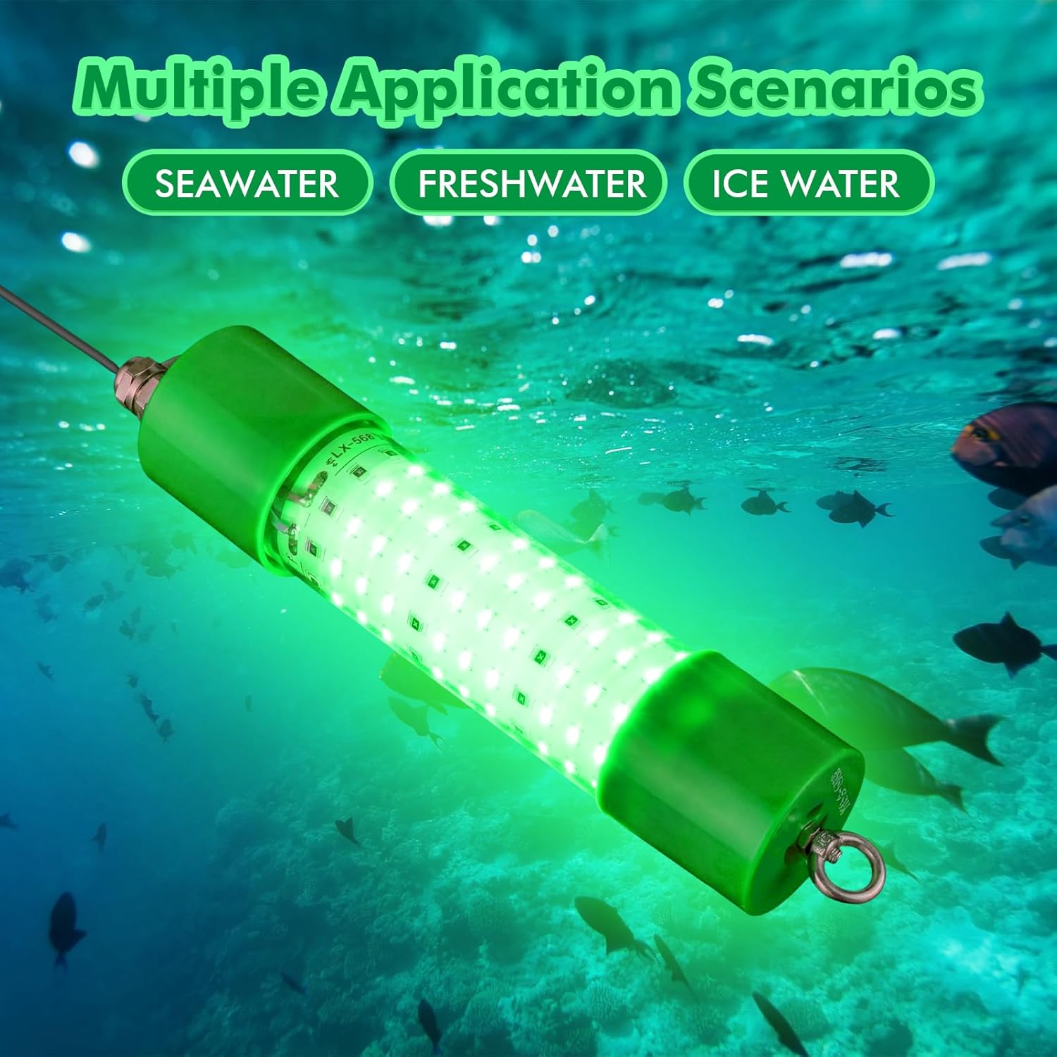 VIHOSE 2 Pack 70w 12v LED Underwater Fishing Light: Ip68 Green Waterproof Light 72 LEDs 18ft Fish Attractor for Boat Dock Night Fishing Snook Crappie Compatible with Battery Clips Cigarette Lighter