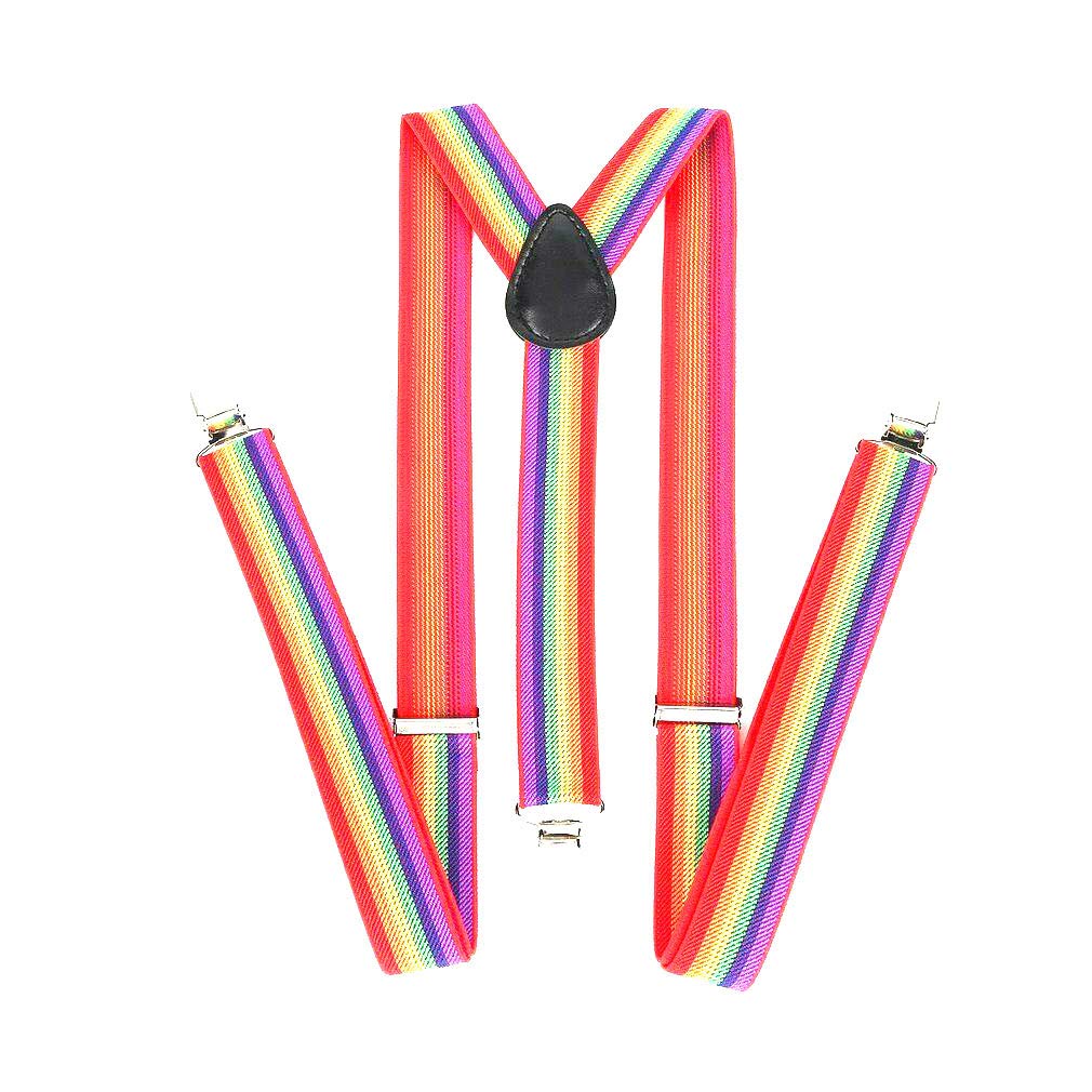 Golden Beads Men's Rainbow Adjustable Braces Wo Unisex Trouser Elastic Y-Back Suspenders Clipon (Rainbow)