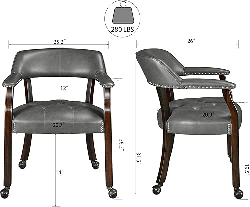 Miniatura 3 de LEEMTORIG XXY-1910-DG - Sillas de comedor con ruedas y brazos, sillas de comedor con ruedas, sillas de mesa de póquer de juego, sillas de madera