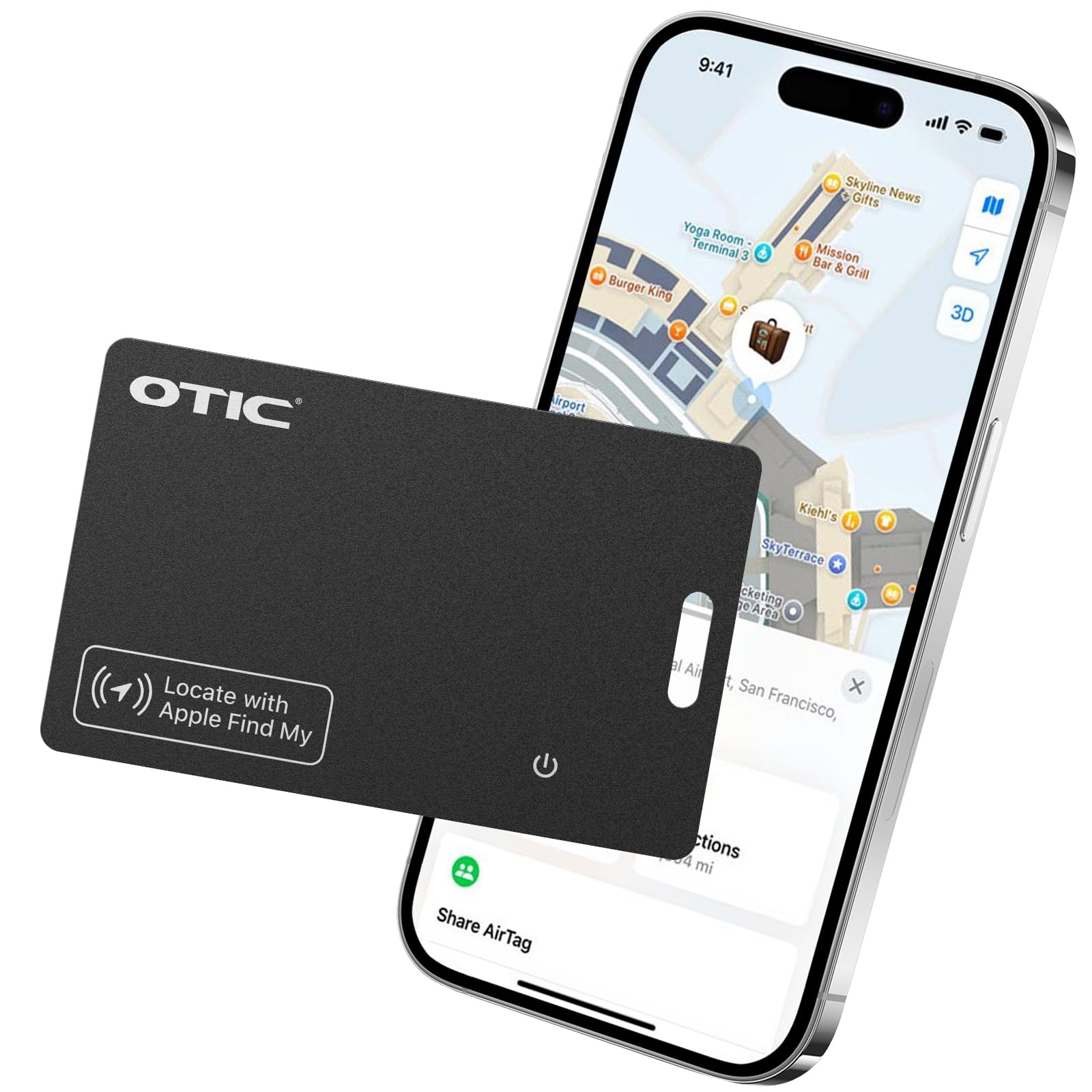 OTIC Wallet Tracker Card, Ultra-Thin 1.7MM Rechargeable Finder, Works with Apple Find My (iOS Only), Item Locator for Luggage Tags, Passports, Phone, IP67 Waterproof, 1 Pack