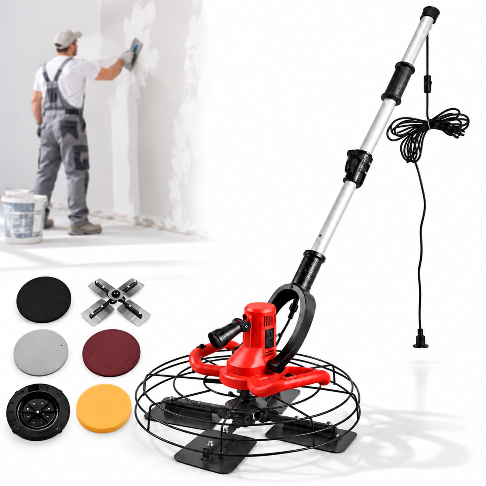 Frattazzatrice Elettrica per Calcestruzzo 1680W, Lucidatrice a 6 Velocità