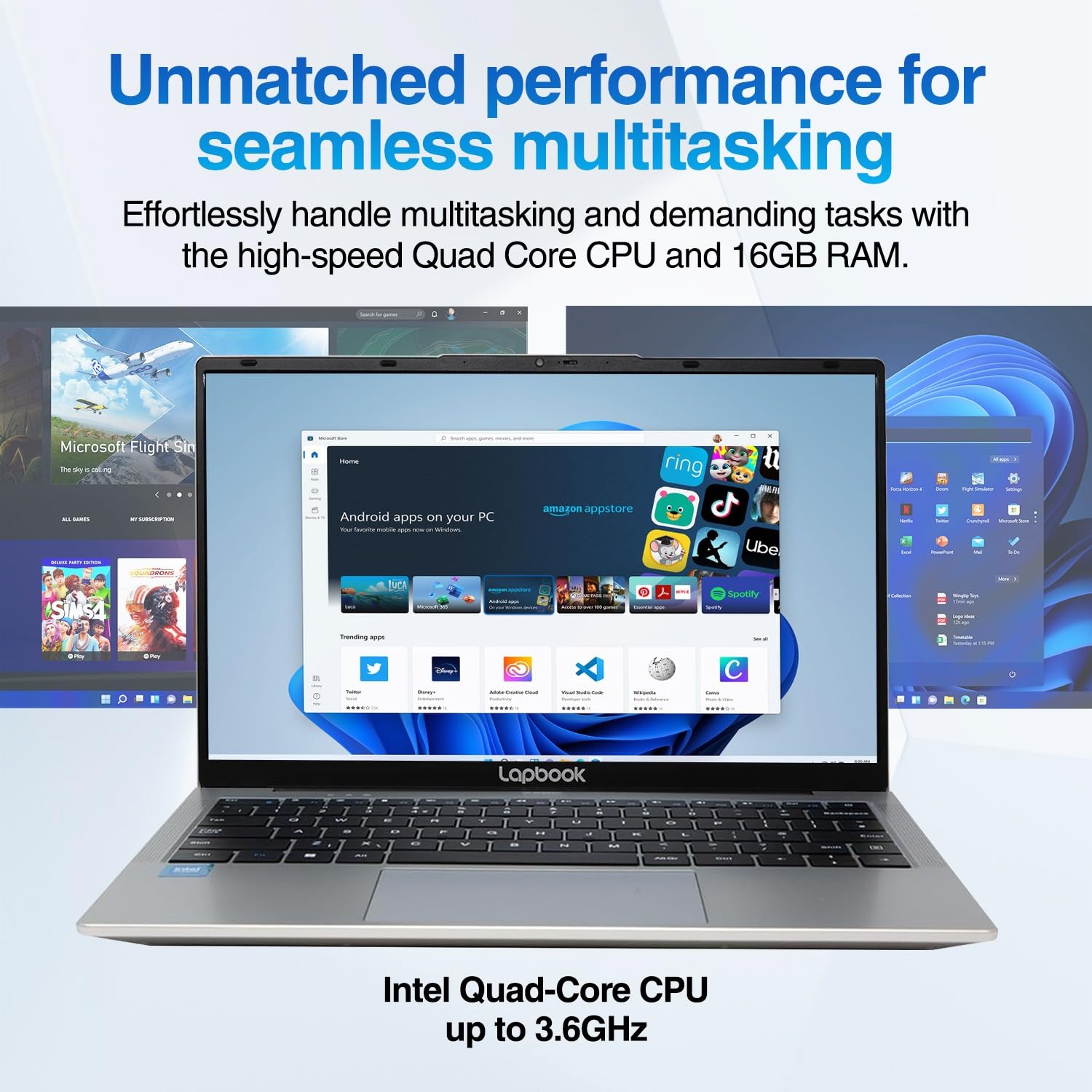 15.6" Full HD Laptop - 16GB RAM 512GB M.2 SSD, Windows 11 Home, Dual-Band WiFi, Integrated Webcam - S15 N6 Quad-Core, 15 Inch Lightweight Laptop — view 2