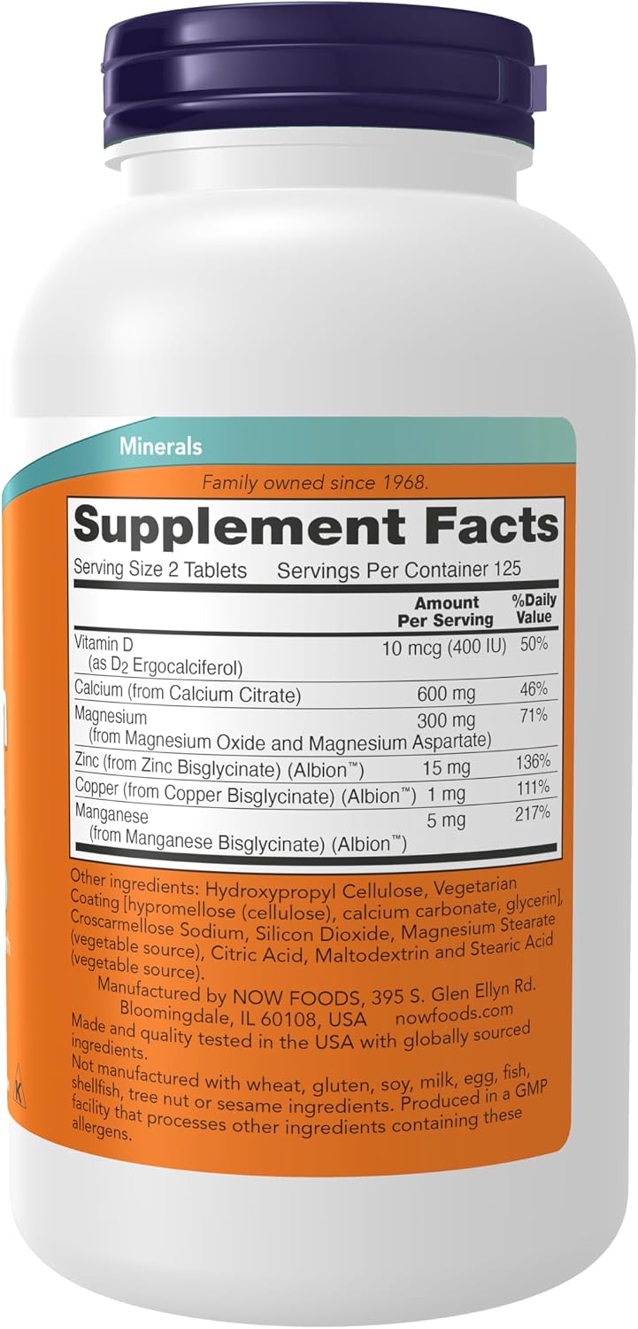 NOW Foods Supplements, Calcium Citrate with Vitamin D, Magnesium, Zinc, Copper, and Manganese, 250 Tablets