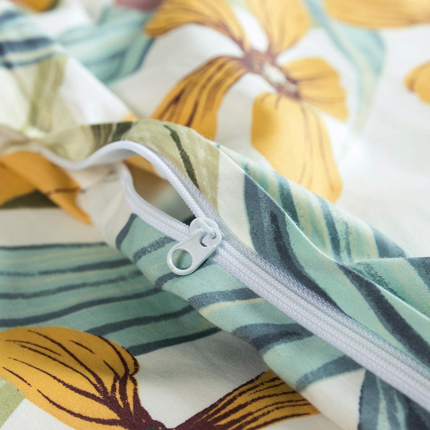 SUSYBAO Retro Floral Duvet Cover King 100% Egyptian Cotton 3 Pcs Set 1 Vintage Yellow Flower Duvet Cover with Zipper Ties 2 Pillowcases Hawaiian Tropical Botanical Bedding Set Soft