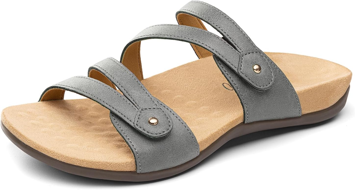 Rihero Women's Orthopedic Arch Support Flat Sandals Comfortable Casual Slide Sandals with Adjustable Strap for Summer Walking