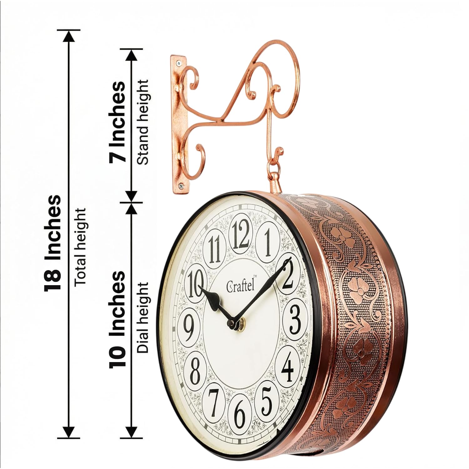 CRAFTEL Double Sided Station Wall Clock | English & Roman Numerals with Aluminum Dial | Gift for Home Hall Living Room | Dial 10 Inch, Rose Gold 1