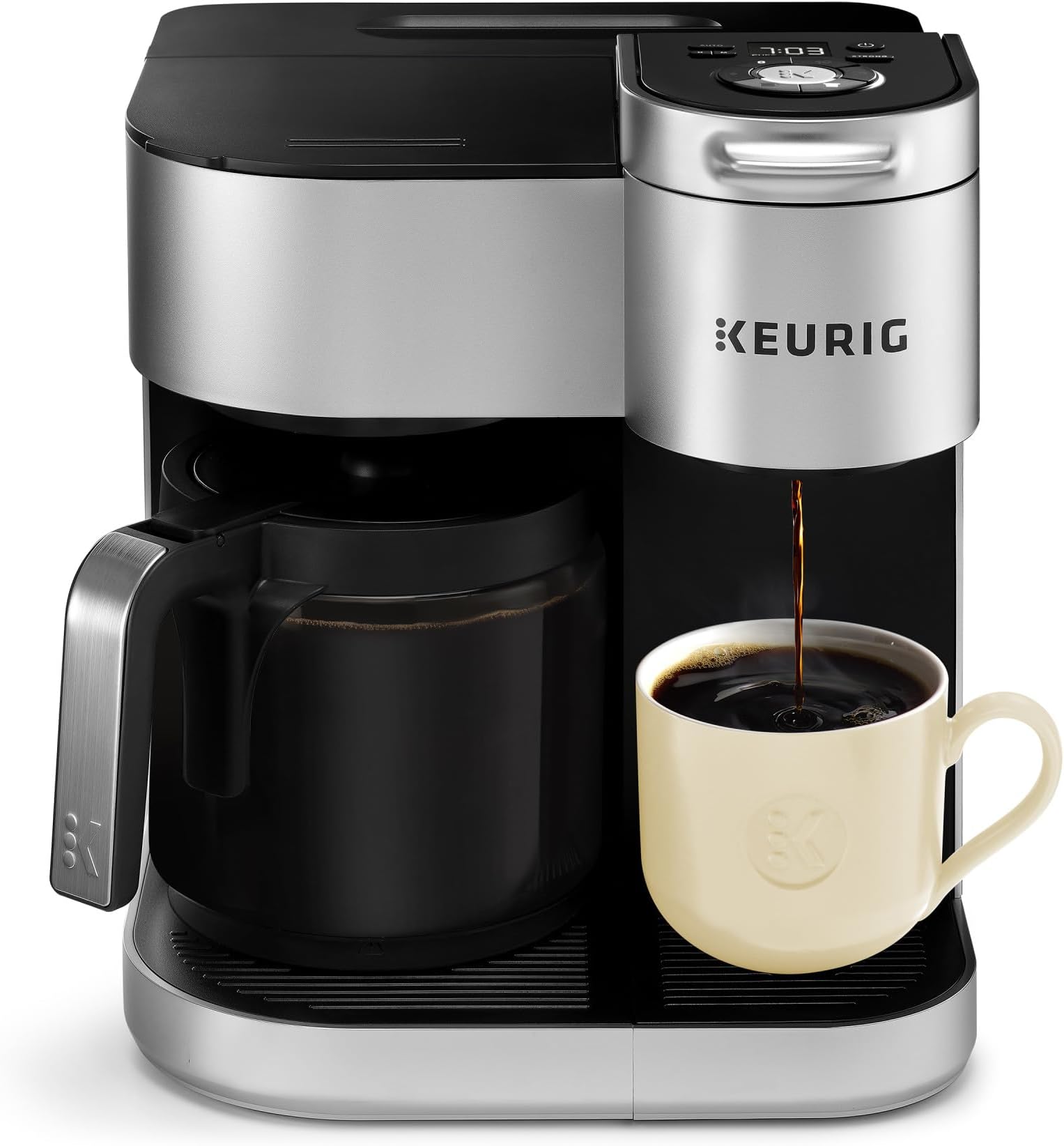 Keurig K-Duo Special Edition Coffee Maker, Single Serve and 12-Cup Drip Coffee Brewer, Compatible with K-Cup Pods and Ground Coffee, Silver