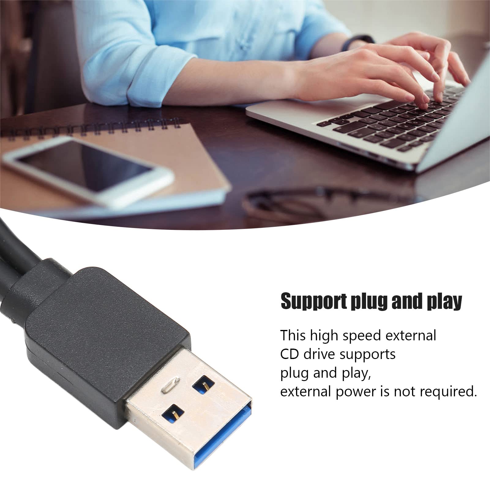 Externes DVD Laufwerk, USB 3.0 und Typ C Dual Ports Low Noise Dos Boot und Systemwiederherstellungsprobleme CD Brenner, Eigenständiger Plug and Play Betrieb für CD DVD für Win10(Blu-Ray-Brennen)