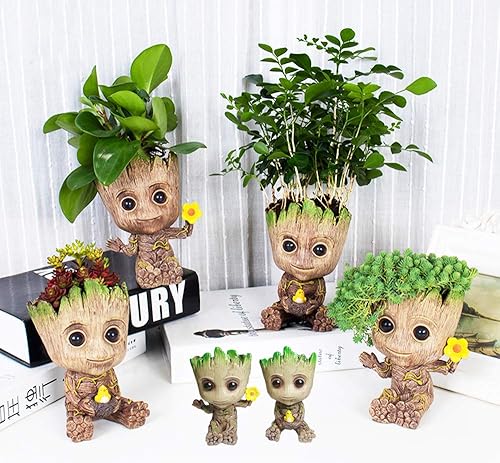 Miniatura 5 de Macetas de cara para suculentas, macetas lindas con agujero para sostener el bolígrafo para el hogar y el jardín (maceta de Groot)