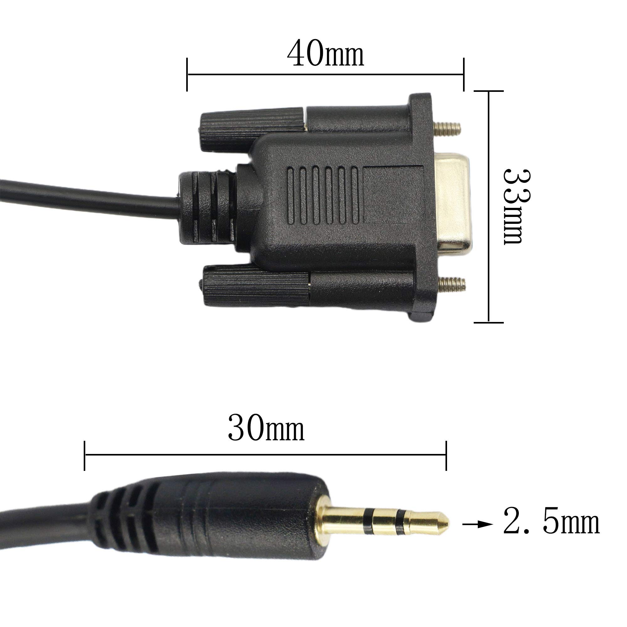 DB9 żeński do 2,5 mm, stereo 2,5 mm jack do DB9-F 9-pinowy kabel konwertera portu szeregowego RS232