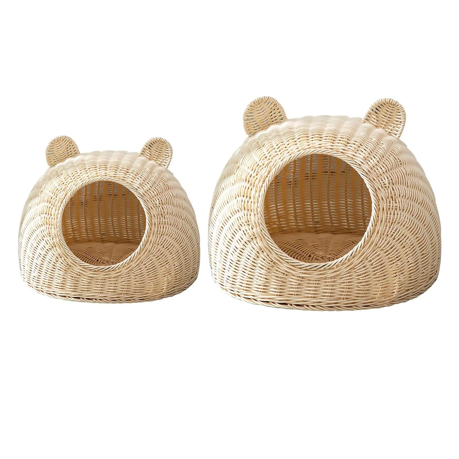 Cuccia rattan intrecciata, nascondiglio semichiuso, per gattini