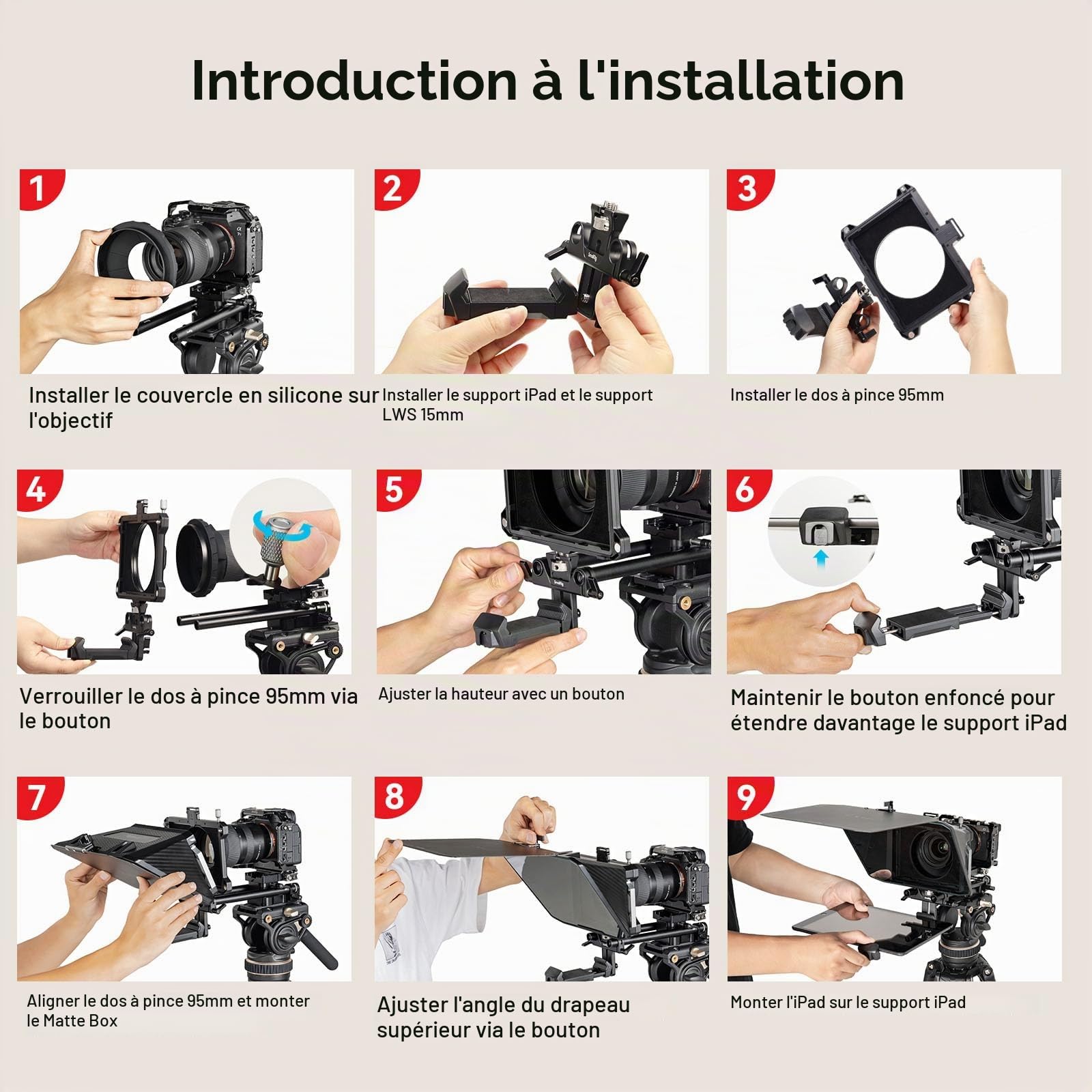 SMALLRIG Téléprompteur pour iPad pour Android Tablette Jusqu'à 11", App Support PDF Picture Word TXT, Doit Work avec Baseplate LWS de 15mm pour Caméscope DSLR sans Miroir, Pas pour Smartphone - 3646