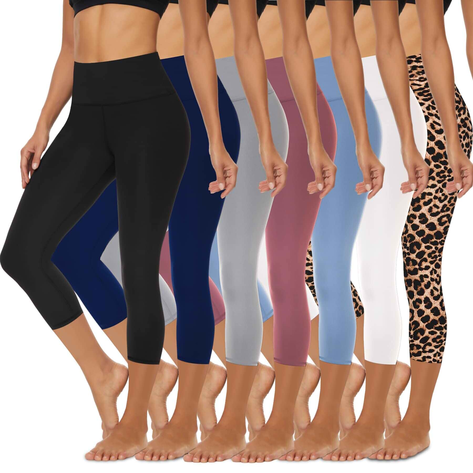 FULLSOFT 7 Pack High Waisted Leggings for Women Full Length/Capri Pants Opaque, Soft, Tummy Control, Stretchy, Yoga, Workout, Gym, Running