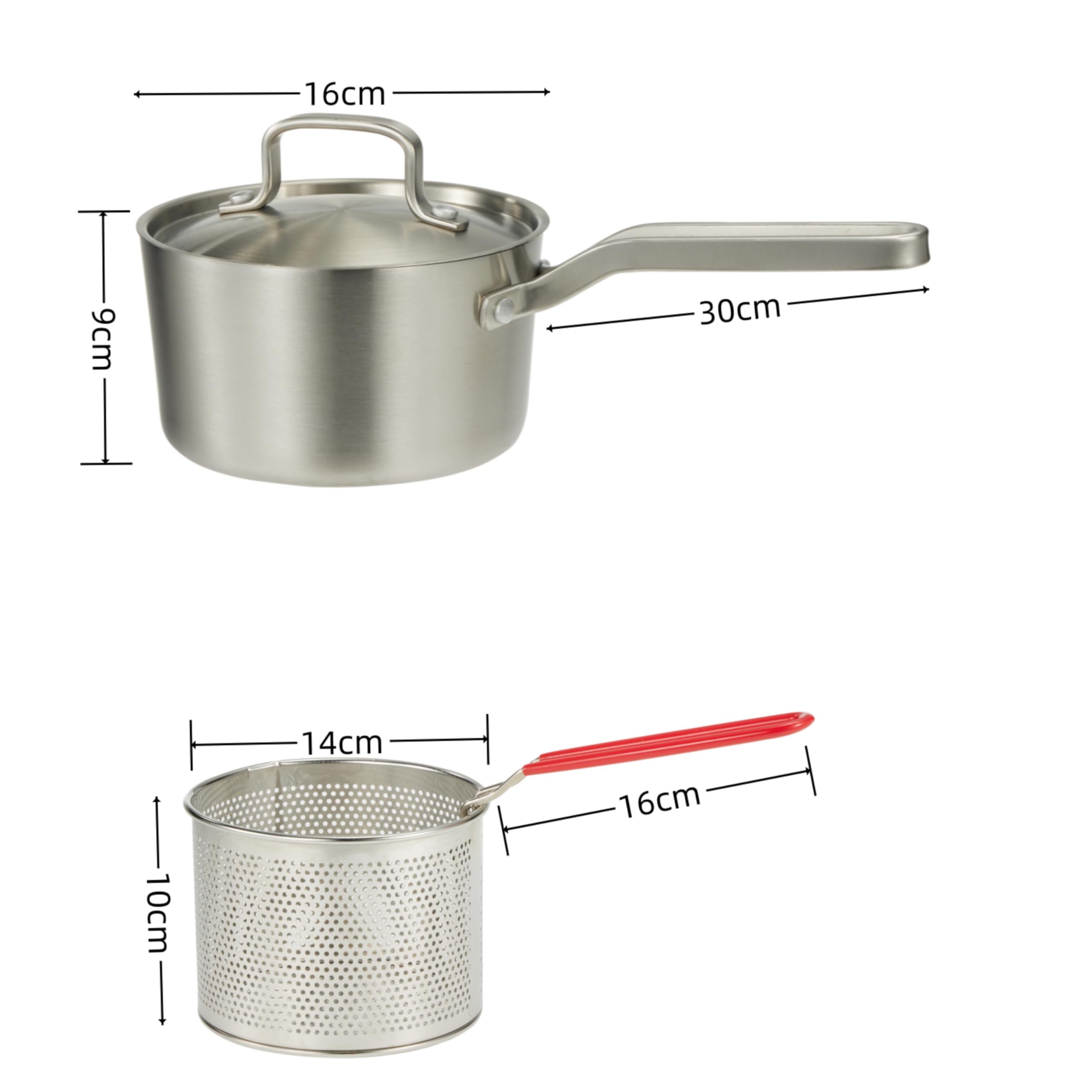 Pentola a 3 strati in acciaio inox con una sola mano, casseruola, cestello per friggere, piccola padella per olio in ghisa, compatibile elettromagnetica, riscaldamento rapido e uniforme di