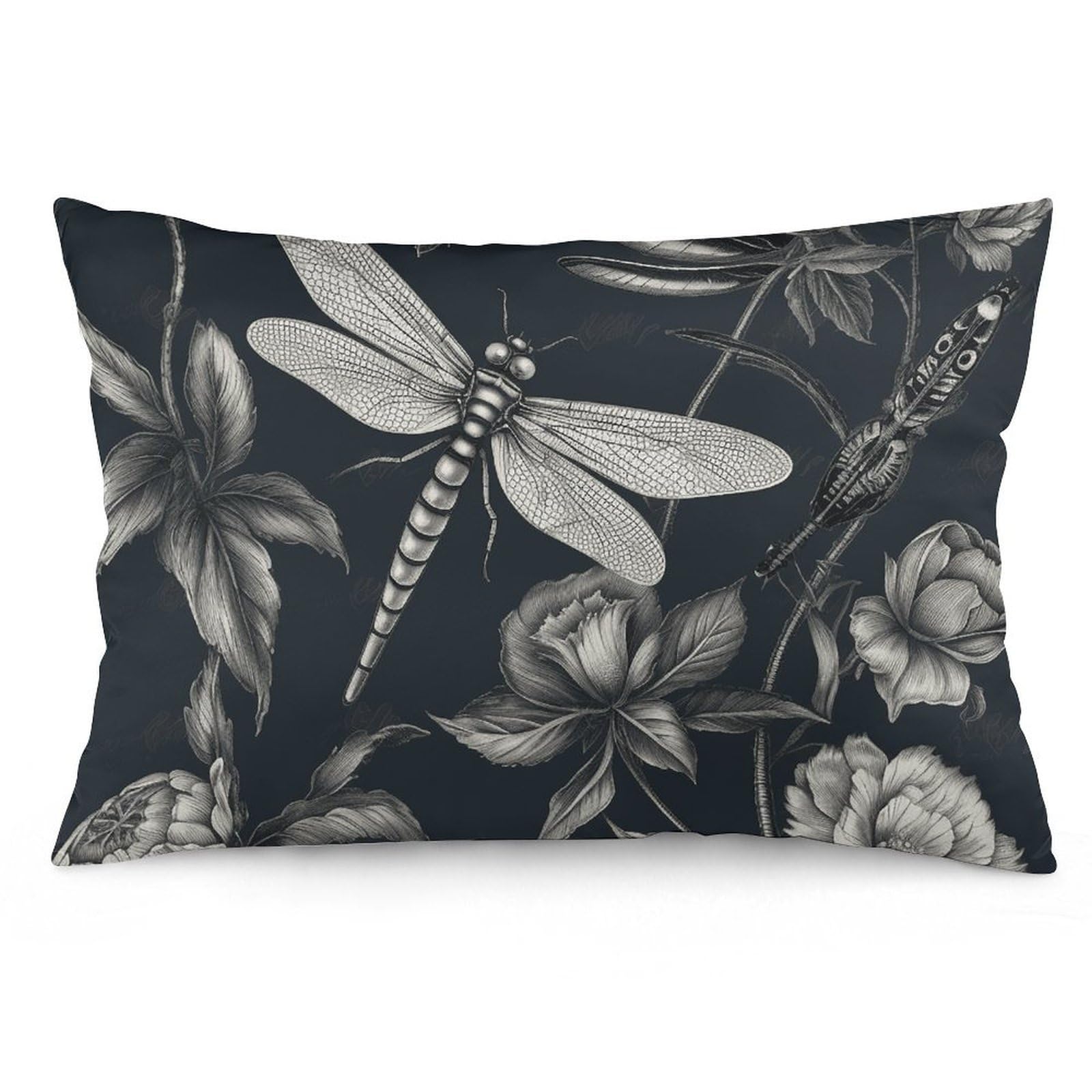 NTVOWPZO 2 Pack Decoration Throw Pillow Covers 16 "x24 Pillowcases Covers Black Flowers and Dragonfly Pillowcases Modern Farmhouse Home Decor Sofa Cushions Covers for Couch Bed Living Room