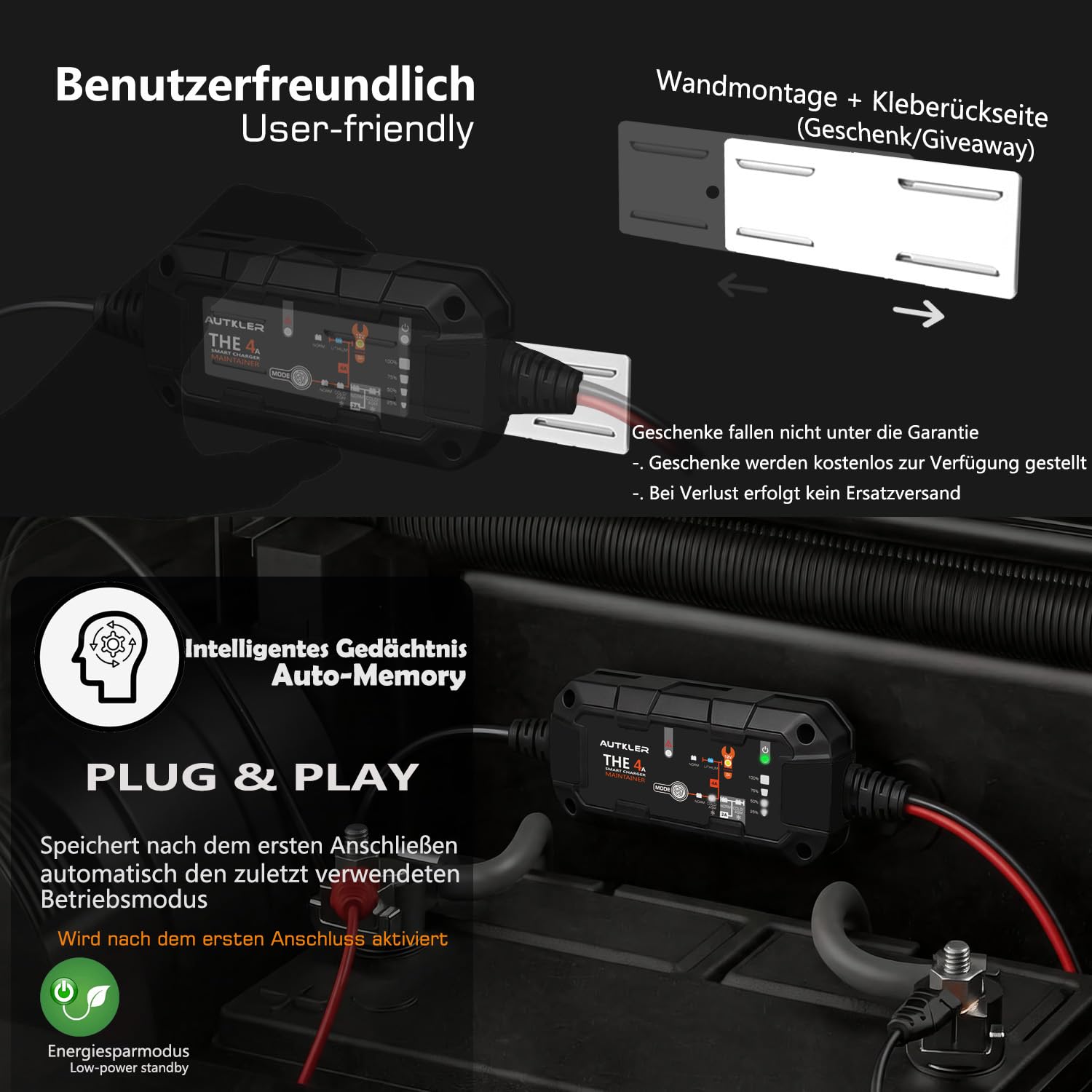THE4a Vollautomatisch KFZ Batterieladegerät 6V 12V mit Reparatur,2A/4A | Entsulfator,Temperaturkompensation,Erhaltungsladegerät für 8-120AH AGM,Wet,GEL,MF Blei-Säure & Lithium LFP-Batterien