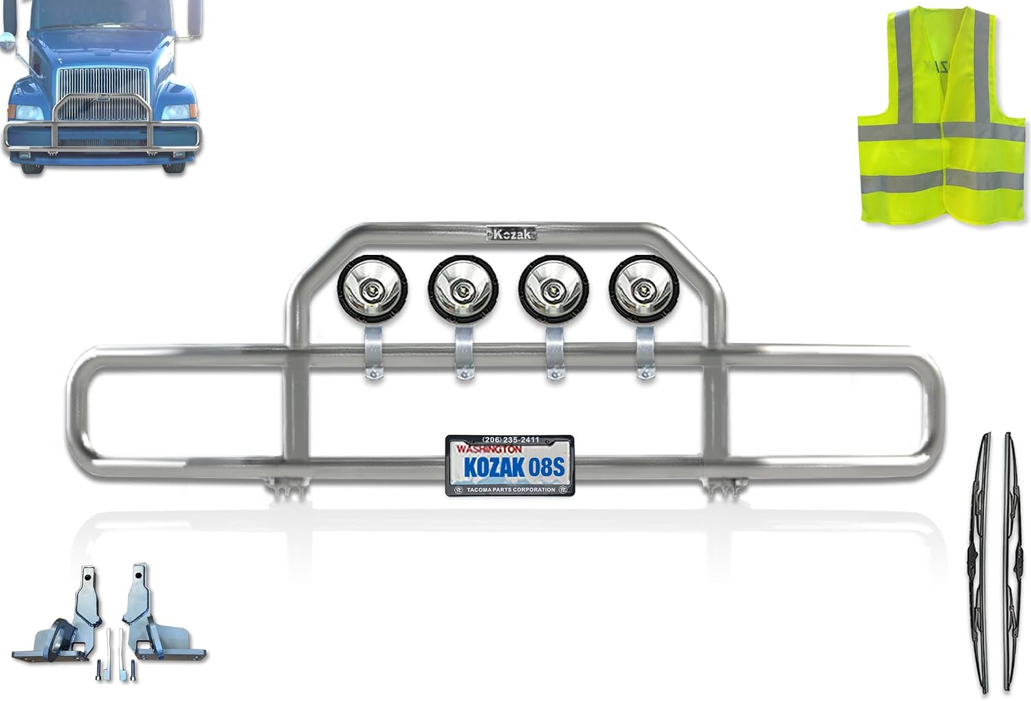 Front Grille Deer Bumper Guard for Semi Truck Compatible with Volvo VNL 1999-2003 (92"x26") + Bracket