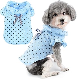 Zunea Summer Dog Shirts for Small Dogs Girl Cute Flowers Printed T-Shirt Floral Ruffle Sleeves Puppy Clothes with Bow Knot Soft Breathable Basic Tee Shirt Sweet Pet Chihuahua Yorkie Apparel Blue M