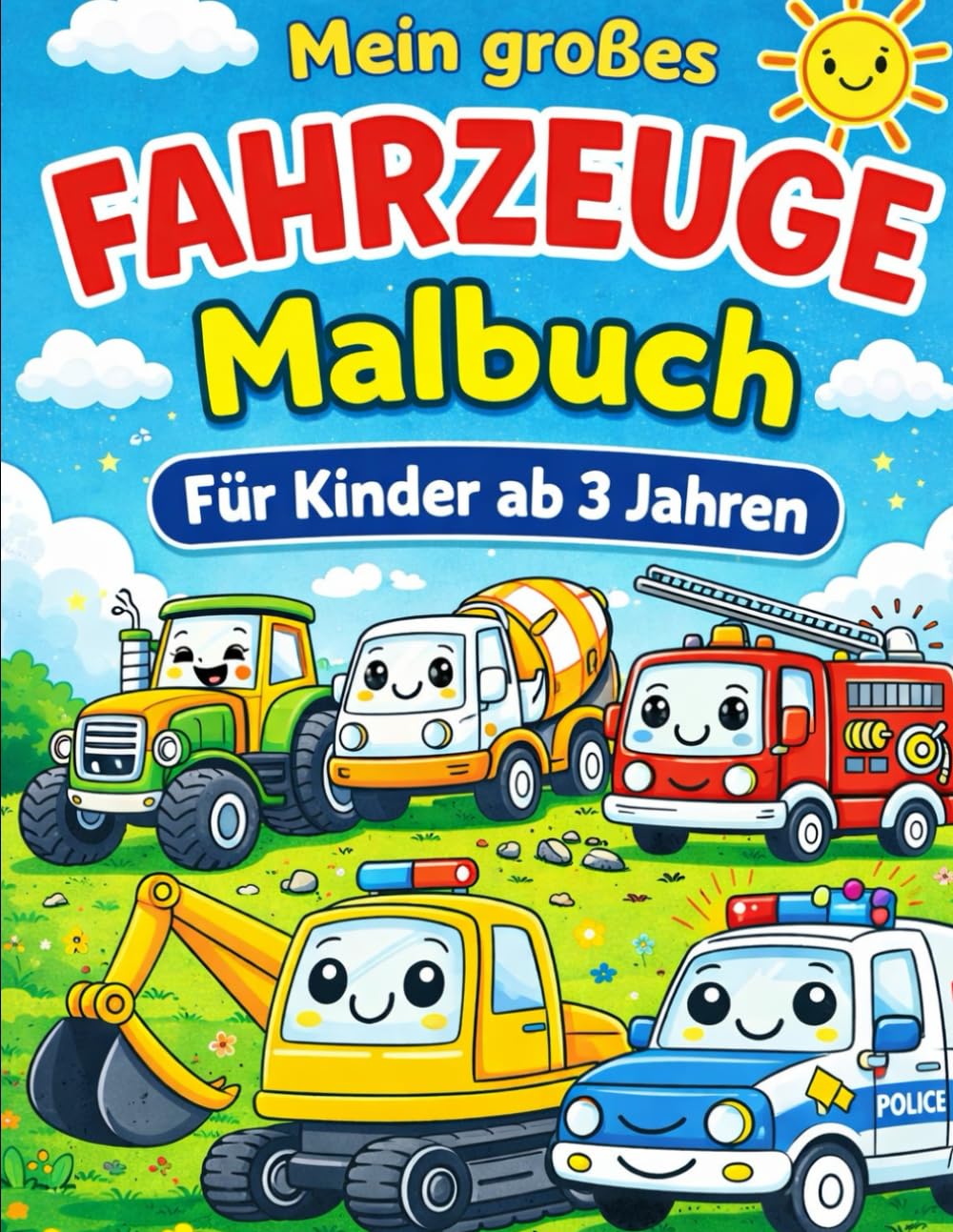 Mein großes Fahrzeuge Malbuch: Für Kinder ab 3 Jahren | Bagger, Feuerwehr, Polizei, Traktor und mehr