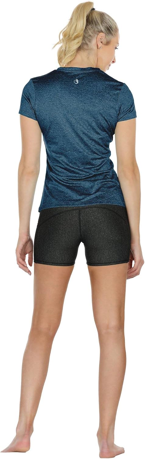 icyzone Workout Shirts Yoga Tops Activewear V-Neck T-Shirts for Women Running Fitness Sports Short Sleeve Tees (M, Royal Blue/Purple/Charcoal) - Image 5