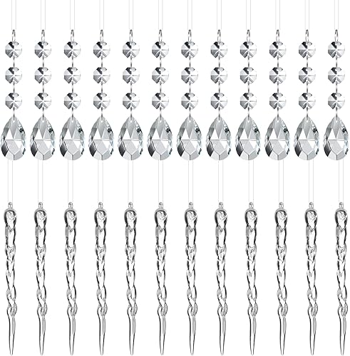 Miniatura 8 de Qunclay 24 piezas de acrílico transparente carámbano adornos para árbol de Navidad, bolas de cristal, gotas de lágrima transparente, colgantes de