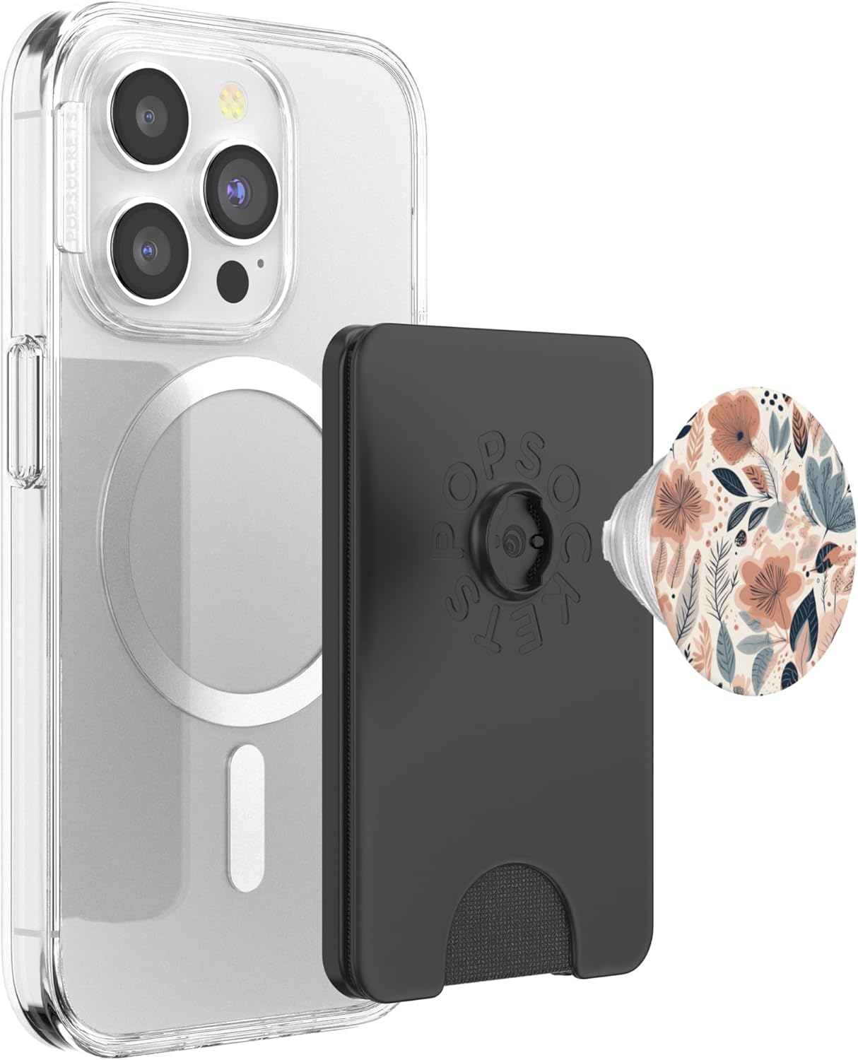 Boho Cream Aesthetic Neutral Floral Wild Flower Pattern PopSockets PopWallet for MagSafe