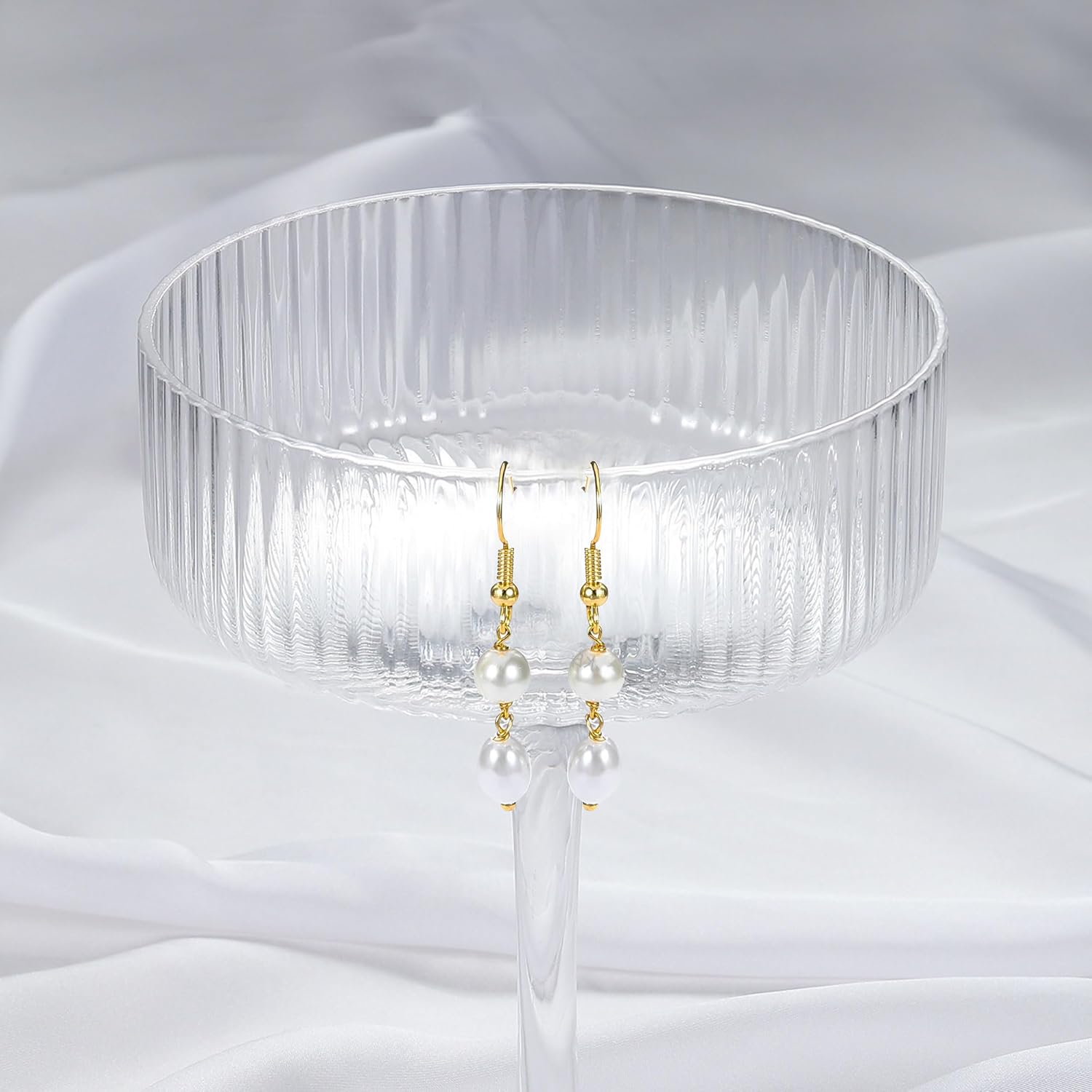 14k Gold Plated Pearl Drop Earrings for Women, Dainty Long Dangle Hooks, Cute Waterproof Non-Tarnish Trendy Jewelry - Image 5