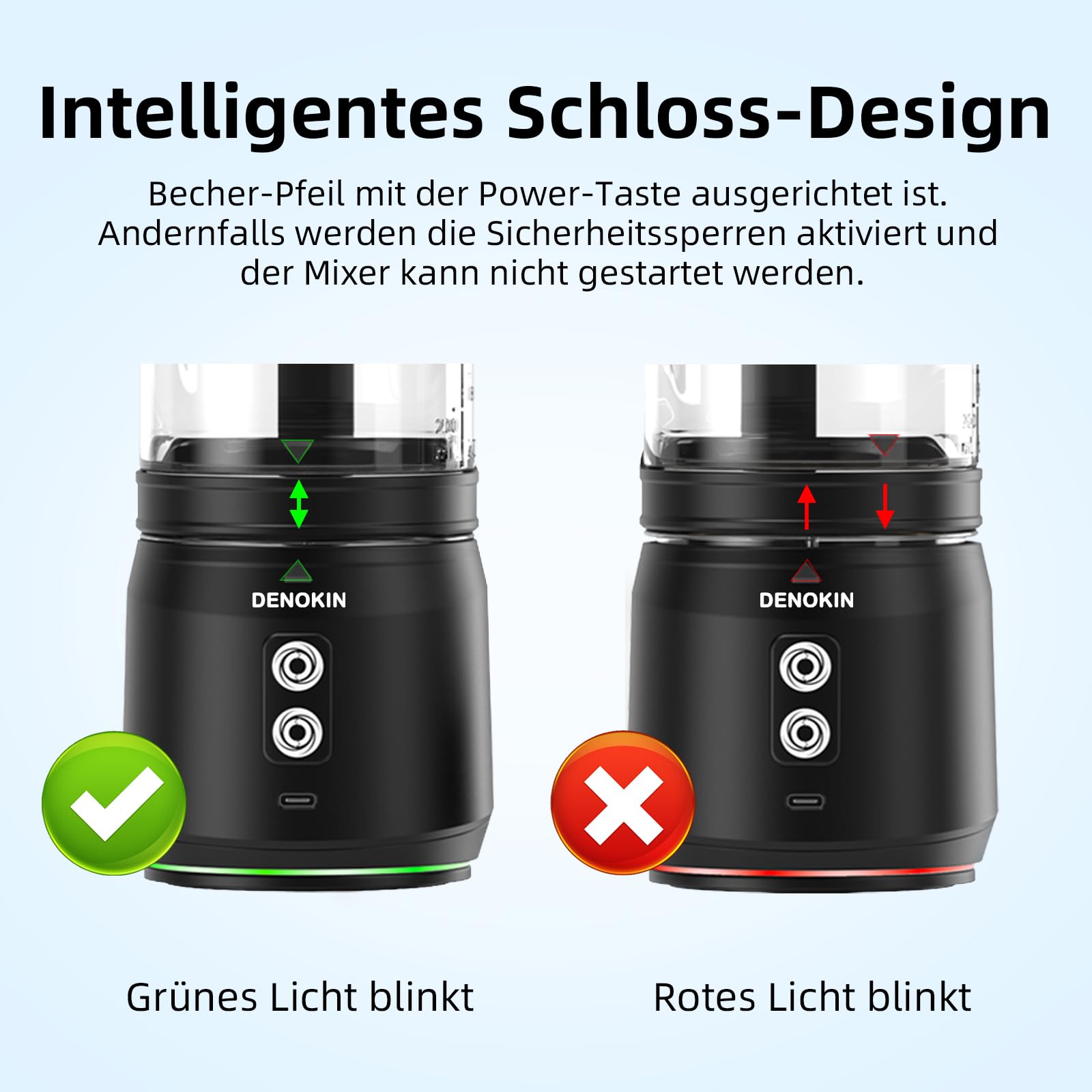 DENOKIN Tragbarer Mixer, 700ml Smoothie Maker to Go, Mini-Standmixer mit 6-Klingen Edelstahl, Wiederaufladbarem Typ-C Portable Blender mit Reisedeckel, BPA-freie, Blade-Reversal-Technologie