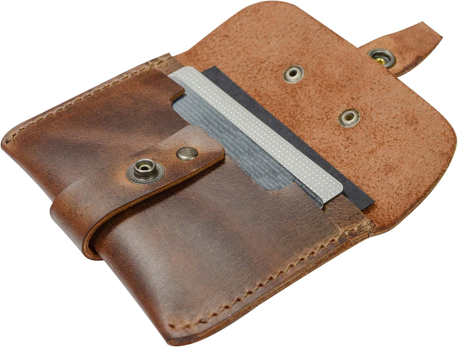 Hide & Drink, Leather Card Holder - Minimalist Front Pocket Wallet, Handmade :: Bourbon Brown