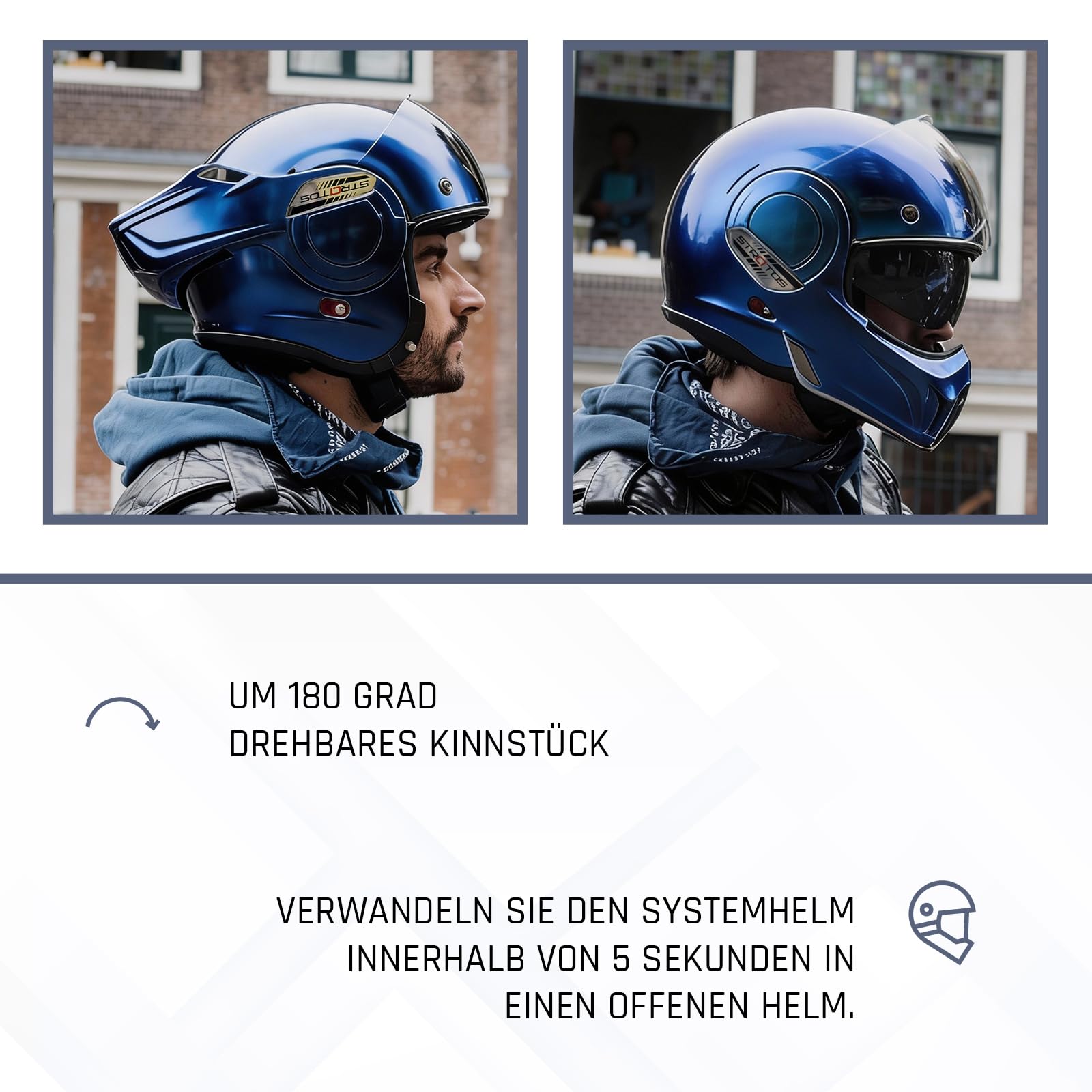 BEON Stratos Motorradhelm - Systemhelm Klapphelme mit Visier und Sonnenblende - Rollerhelm Sonnenblende - Motorrad Helm Damen & Herren - Integralhelm 180° Klappbar - Anti-Kratz-Visier