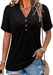 CHICZONE Women Short Sleeve Tunic Tops Summer Fashion Dressy Casual Shirts Flowy Loose V Neck Tee Blouses