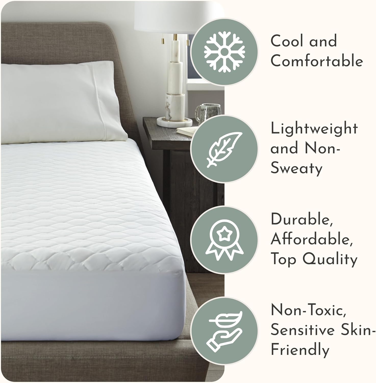 100% Cotton Organic Mattress Protector | Breathable & Noiseless Quilted Organic Mattress Pad with Premium 300GSM Durability | Machine Washable Bed Protector with Deep Pocket (White, King) - Image 3