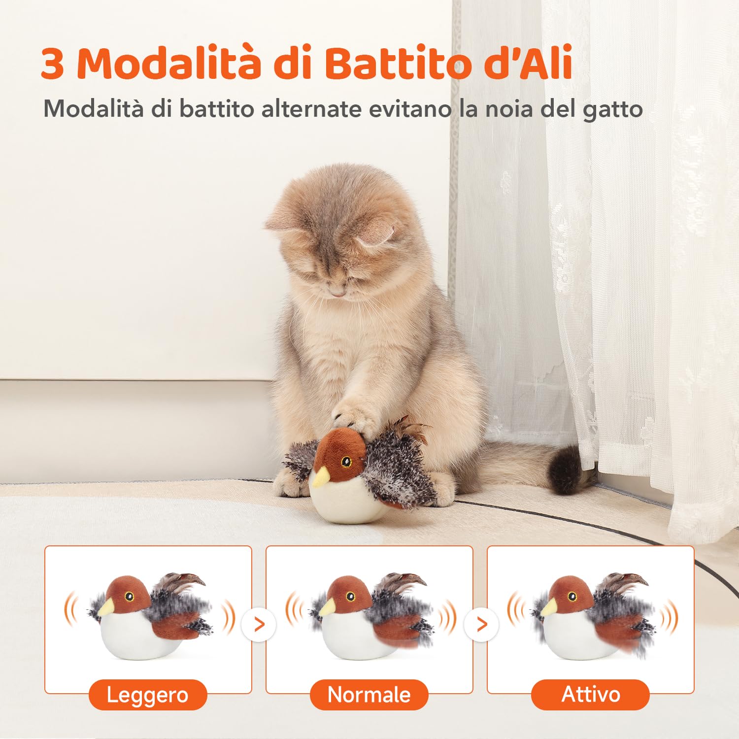 Potaroma Giochi per Gatti– Giocattolo Interattivo per Gatto a Forma di Uccello Passero, Ali Battenti, Suoni Realistici, Catnip, Ricaricabile, Attivazione Touch, per Tutte le Razze, 10 cm