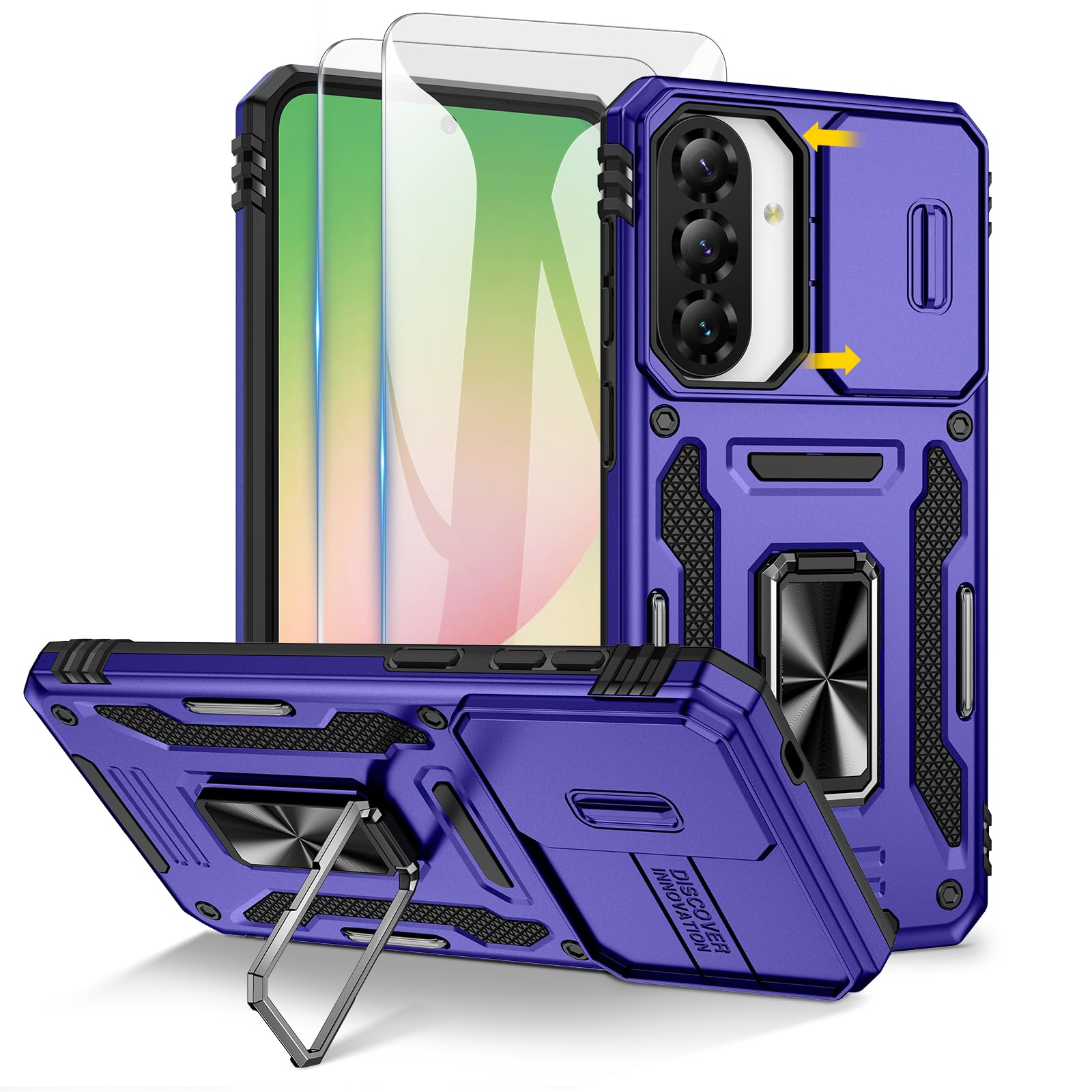 Doeshine für Samsung Galaxy Hülle mit 2 Stück Displayschutzfolie & Kameraschutz, Rotate Ring Ständer, Robust Fallschutz Handyhülle Outdoor Militär Schutzhülle für Galaxy