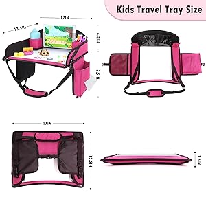 WENRENER Kids Travel Tray for Airplane - Toddler Car Seat Table Tray, Road Trip Essentials for Boys & Girls, Carseat Lap Desk for Kids Road Trip Activities (Pink)