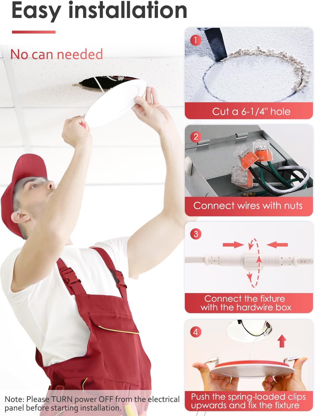 Fire Rated 2HR 12 Pack 6 Inch 5CCT Ultra-Thin 1400LM Dimmable LED Recessed Light with Junction Box, No Fire Cone Needed, 2700/3000/3500/4000/5000K Selectable, ETL&FCC Listed - Image 4