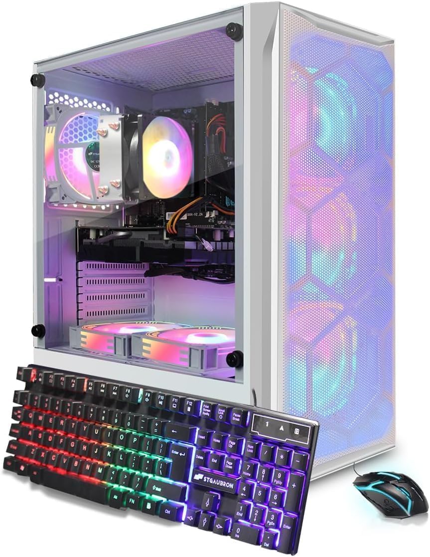 STGAubron Gaming PC Desktop Computer, AMD Ryzen 5 2600 up to 3.9G, GeForce RTX 2060 6G, 16G DDR4, 512G SSD, 600M WiFi, BT 5.0, RGB Fan x4, Windows 11 Home