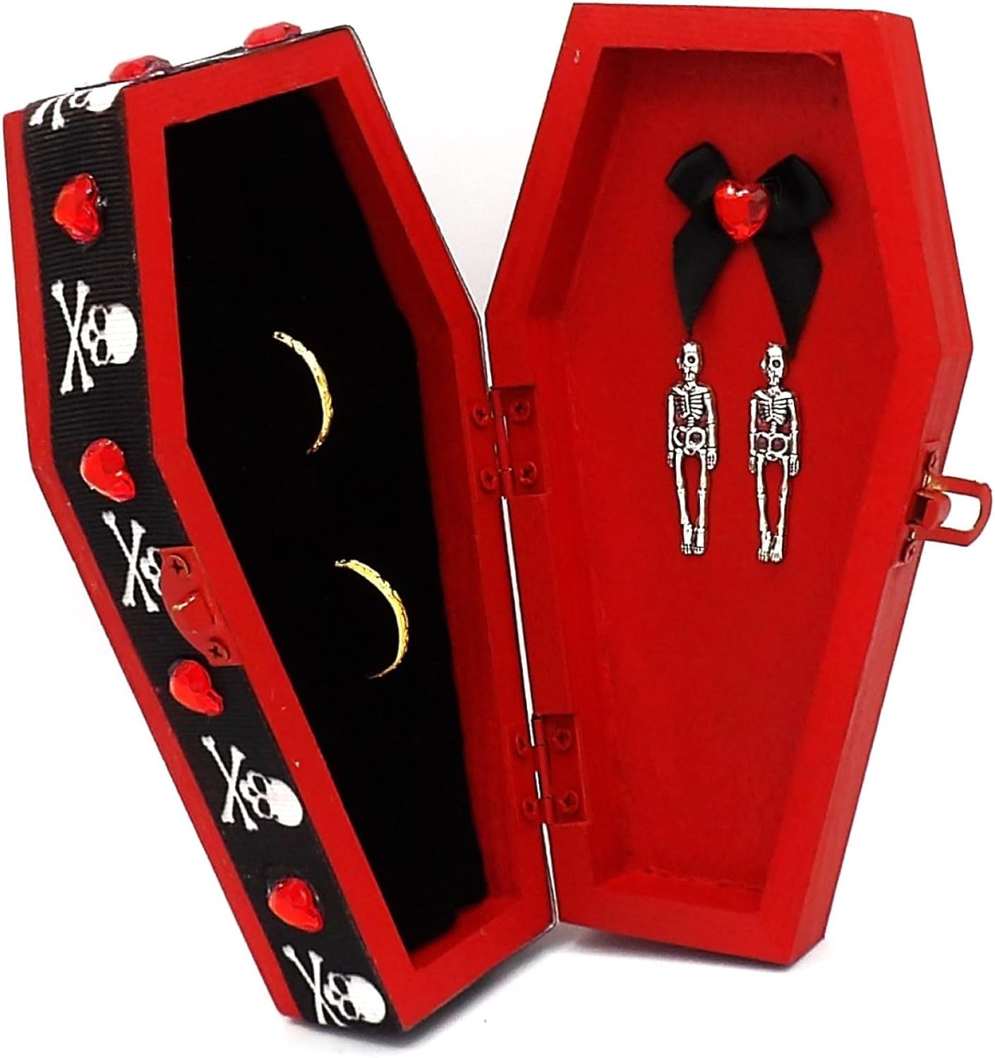 Generic Wedding ~ Engagement Ceremony Coffin Skeleton Red Gothic Wicca Ring Bearer Pillow Wood Box