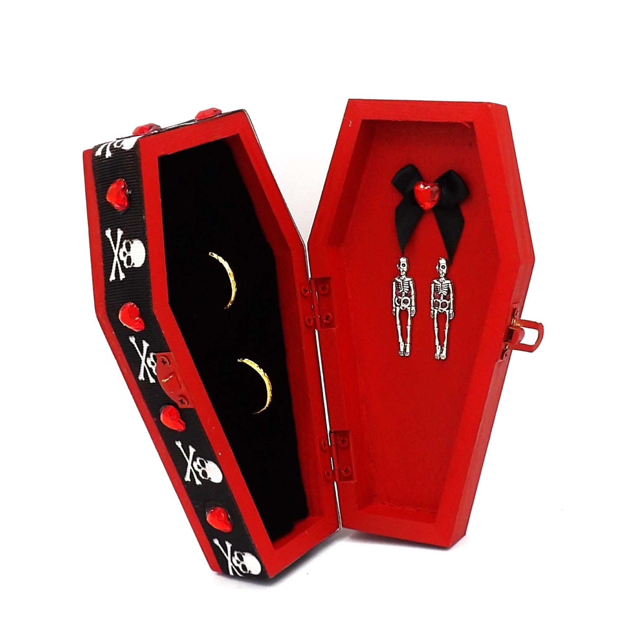 GenericWedding ~ Engagement Ceremony Coffin Skeleton Red Gothic Wicca Ring Bearer Pillow Wood Box