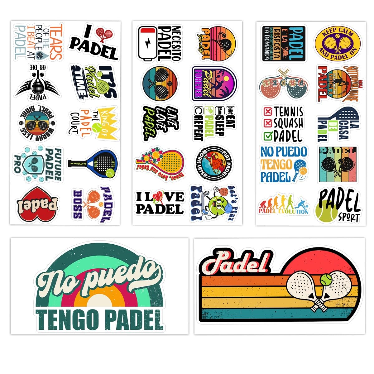 Padel Stickers Pack 32 pcs 5 Sheets Sports Tennis Paddle Cute Bulk