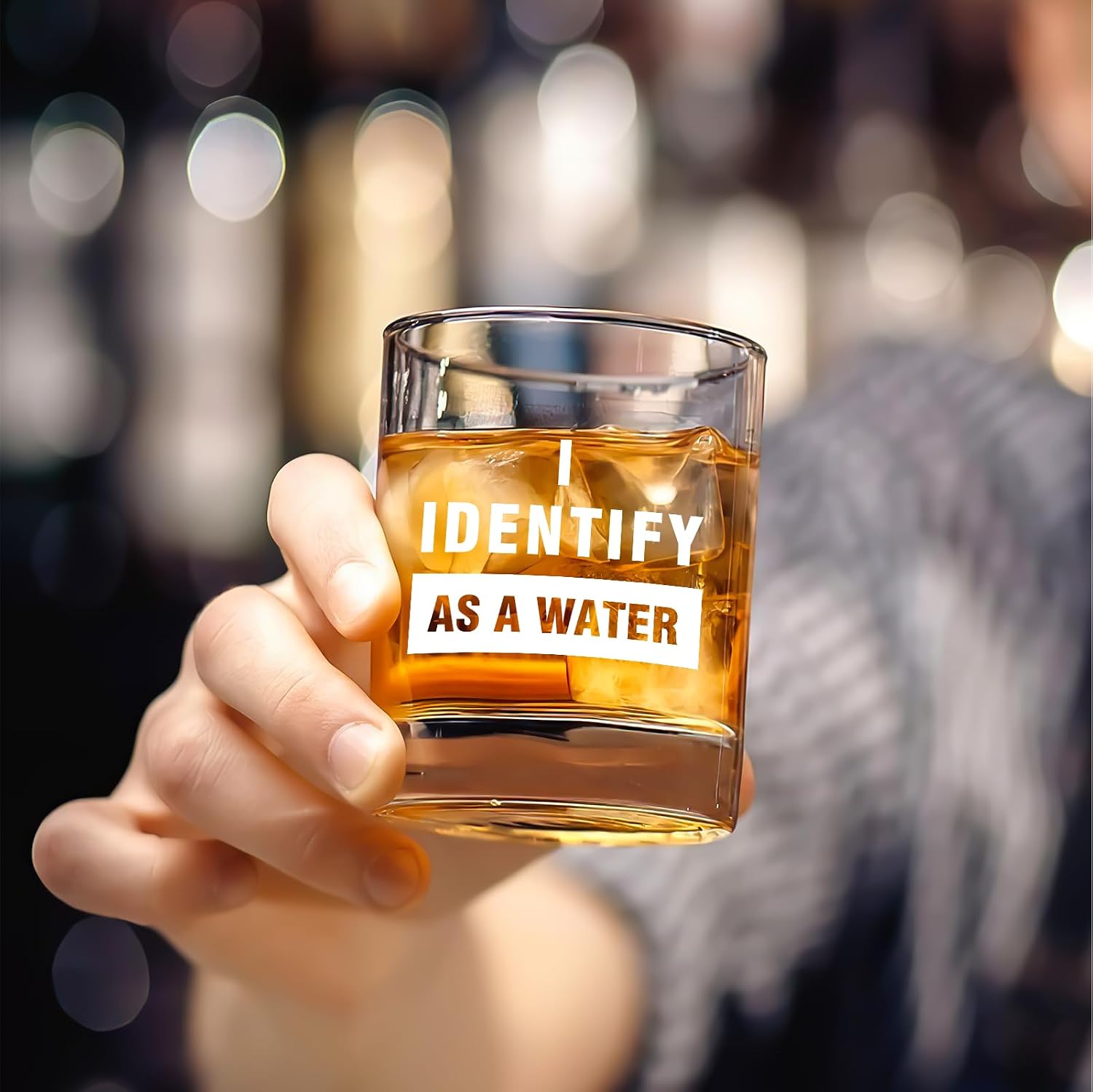 Zunaked Funny Gifts for Men - I Identify As A Water 11 oz Whiskey Glass, Fathers Day Gift Gag Birthday Gifts for Men, Dad, Husband, Brother, Cowker