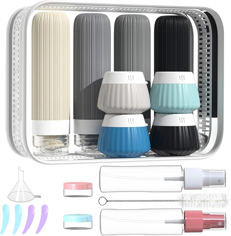 Kit NuvaConx com frascos e acessórios de viagem, 18 peças, silicone, preto
