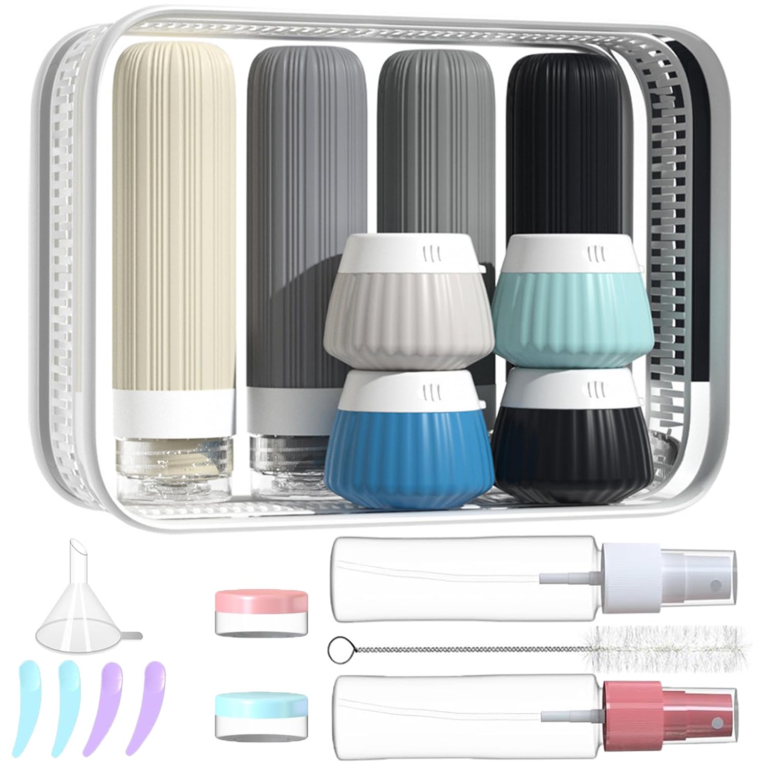 NuvaConx 18pack Travel Bottles for Toiletries,TSA Approved Silicone Travel Containers jar for Toiletries,Leak Proof Refillable Liqus Shampoo And Conditioner Travel Essentials toiletry Bottles (Black)